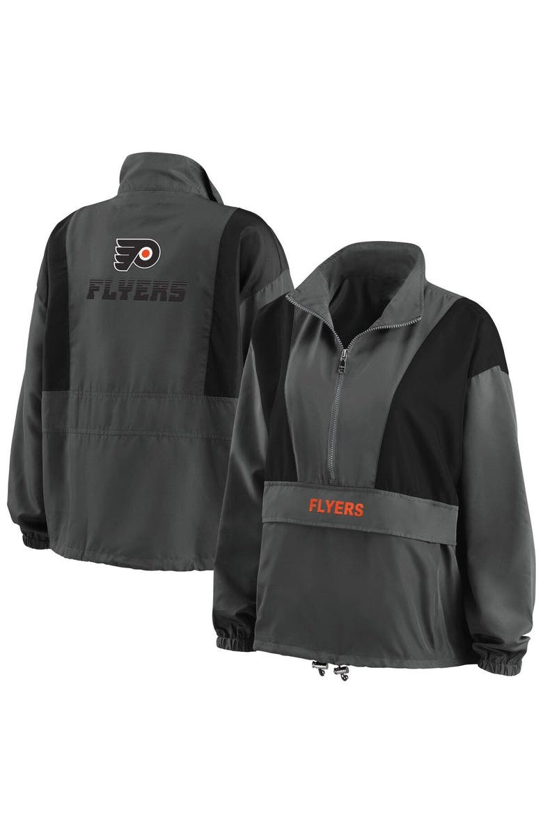 WEAR by Erin Andrews Women's WEAR by Erin Andrews Charcoal Philadelphia Flyers Popover Packable Half-Zip Jacket, Main, color, Charcoal