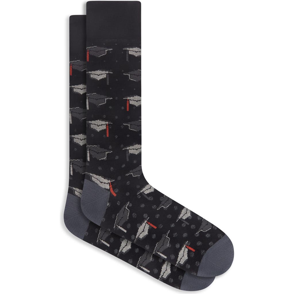 Bugatchi Mortarboard Mercerized Cotton Blend Dress Socks In Black