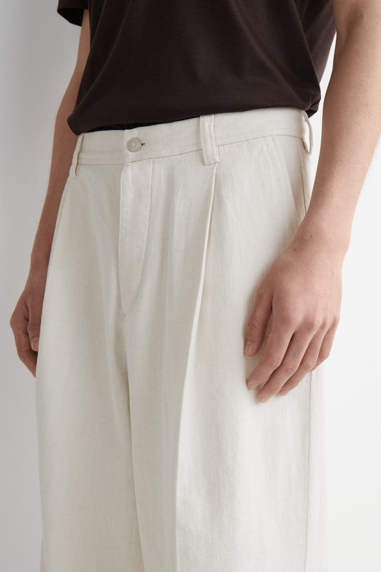 Pleated Relaxed-Fit Wide-Leg Denim Pants, Alternate, color, NATURAL WHITE