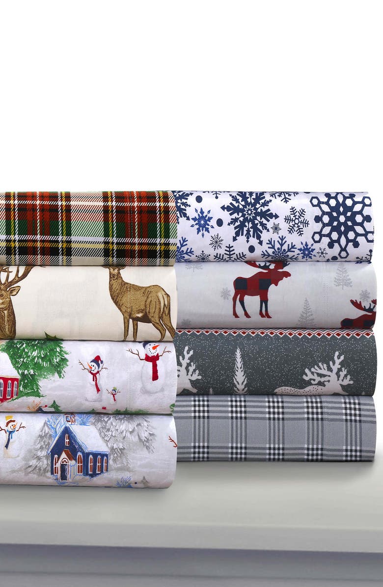 AZORES HOME Charleston Cotton Flannel Sheet Set, Alternate, color, Cream Plaid