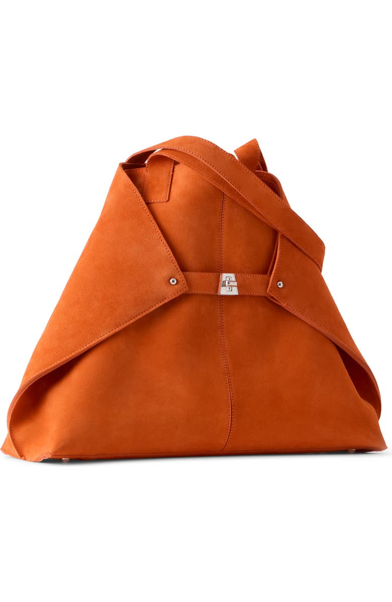 Akris AI Suede Convertible Shoulder Tot, Alternate, color, Tangerine