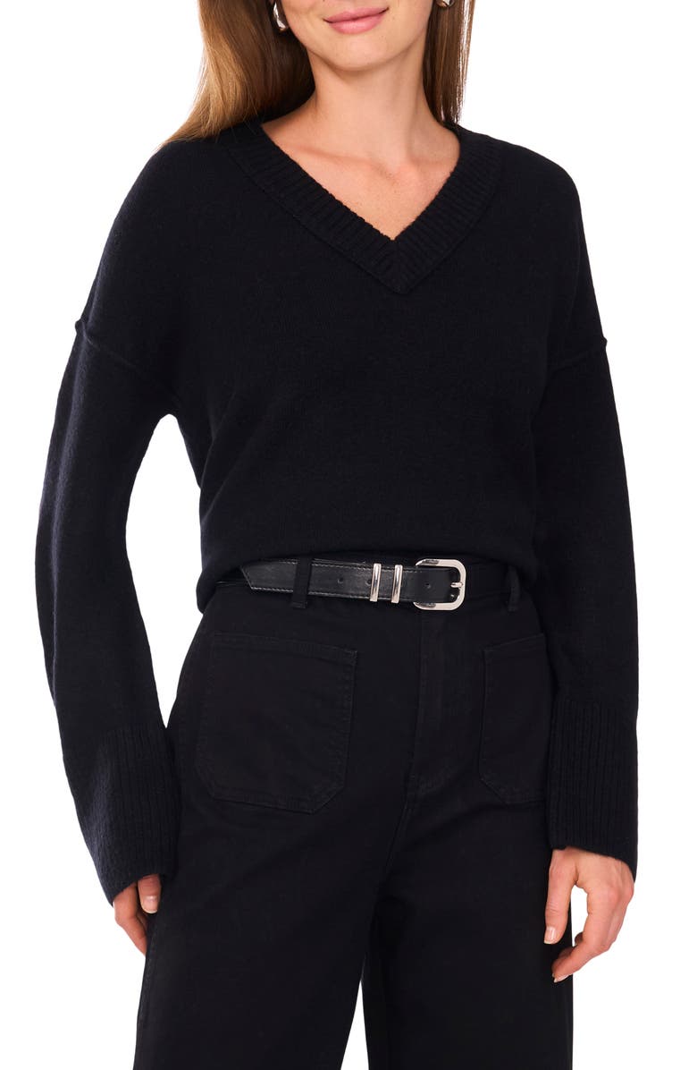 Vince Camuto High-Low V-Neck Sweater, Main, color, Rich Black