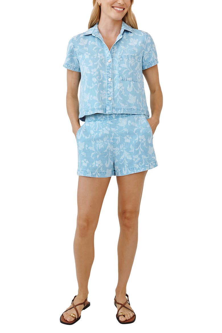 Floral Crop Camp Shirt, Alternate, color, VINTAGE FLEUR DENIM