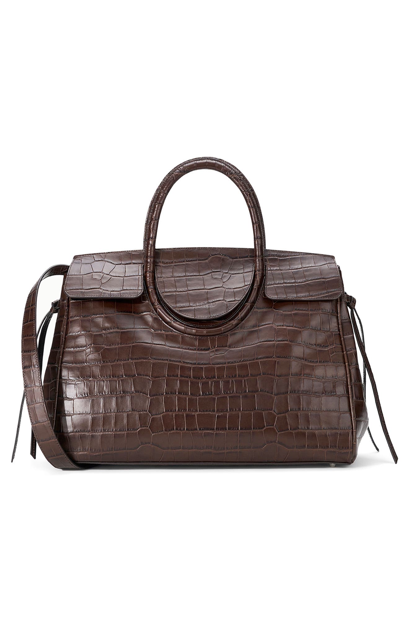 Maude Croc Embossed Leather Carryall, Alternate, color, ESPRESSO CROCO