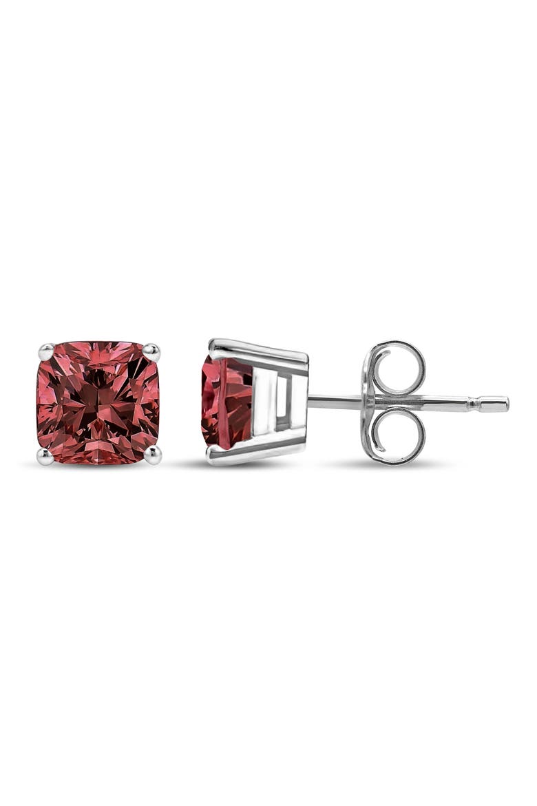 14K White Gold 1/2 Ct Lab Grown Pink Cushion Diamond Solitaire Stud Earrings, Alternate, color, White
