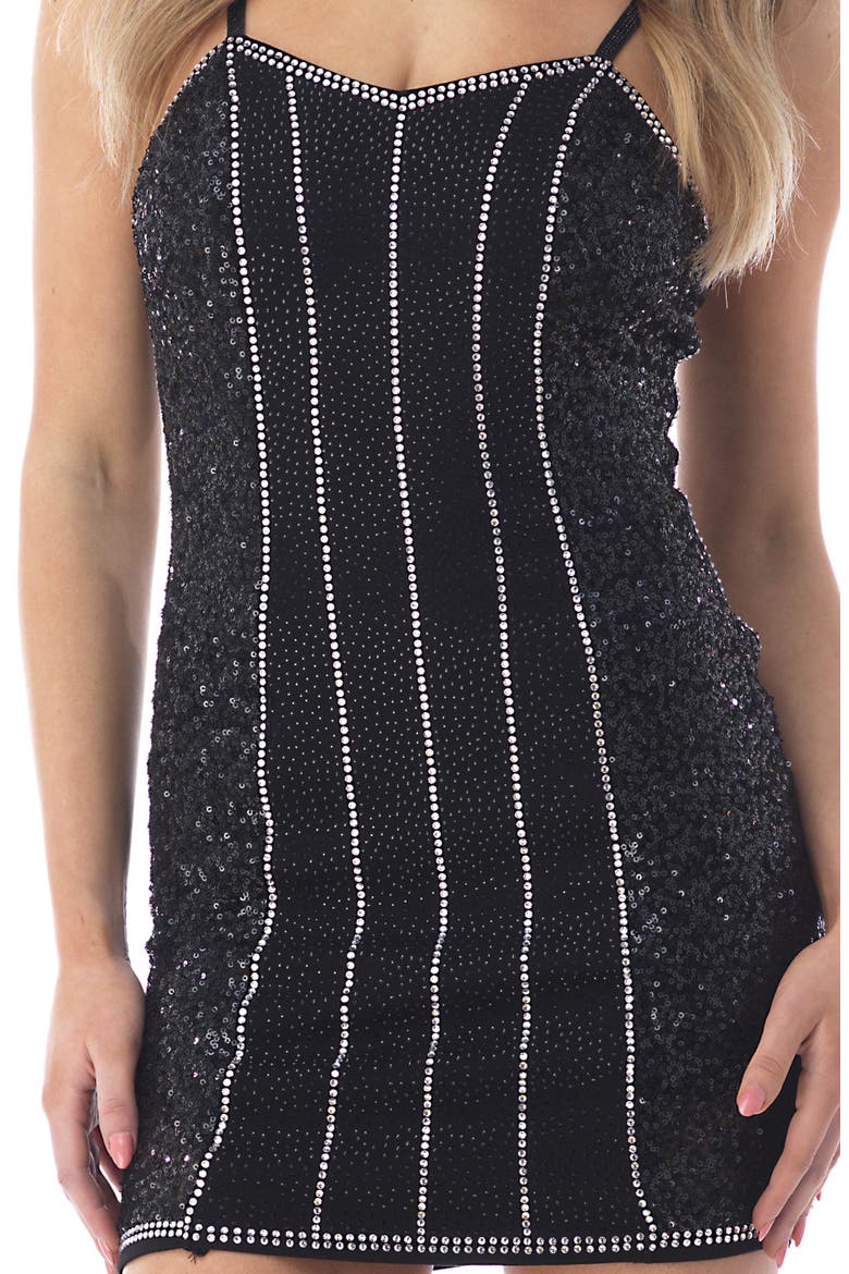 Sequin Rhinestone Body-Con Minidress, Alternate, color, BLACK