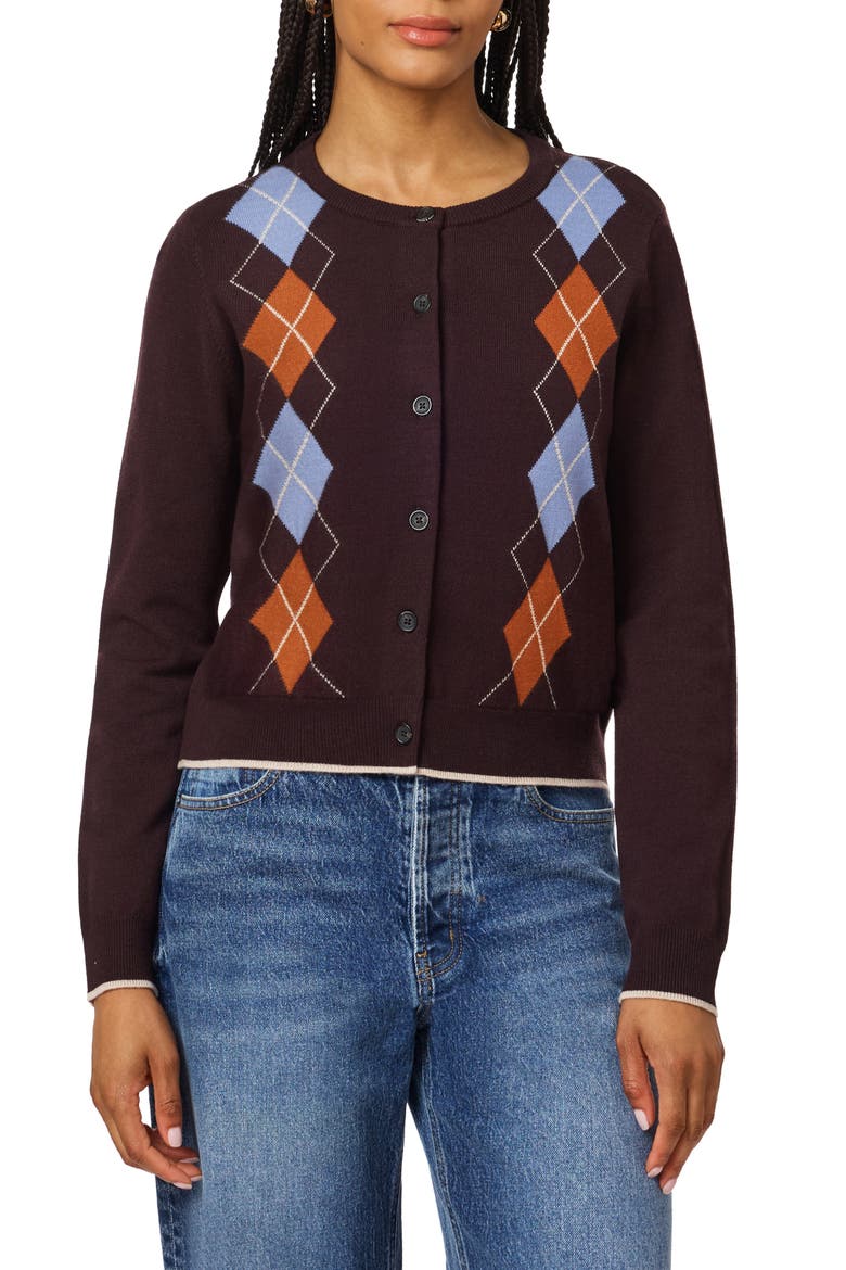 Argyle Crewneck Cardigan, Main, color, SEAL BROWN STONE CARAMEL