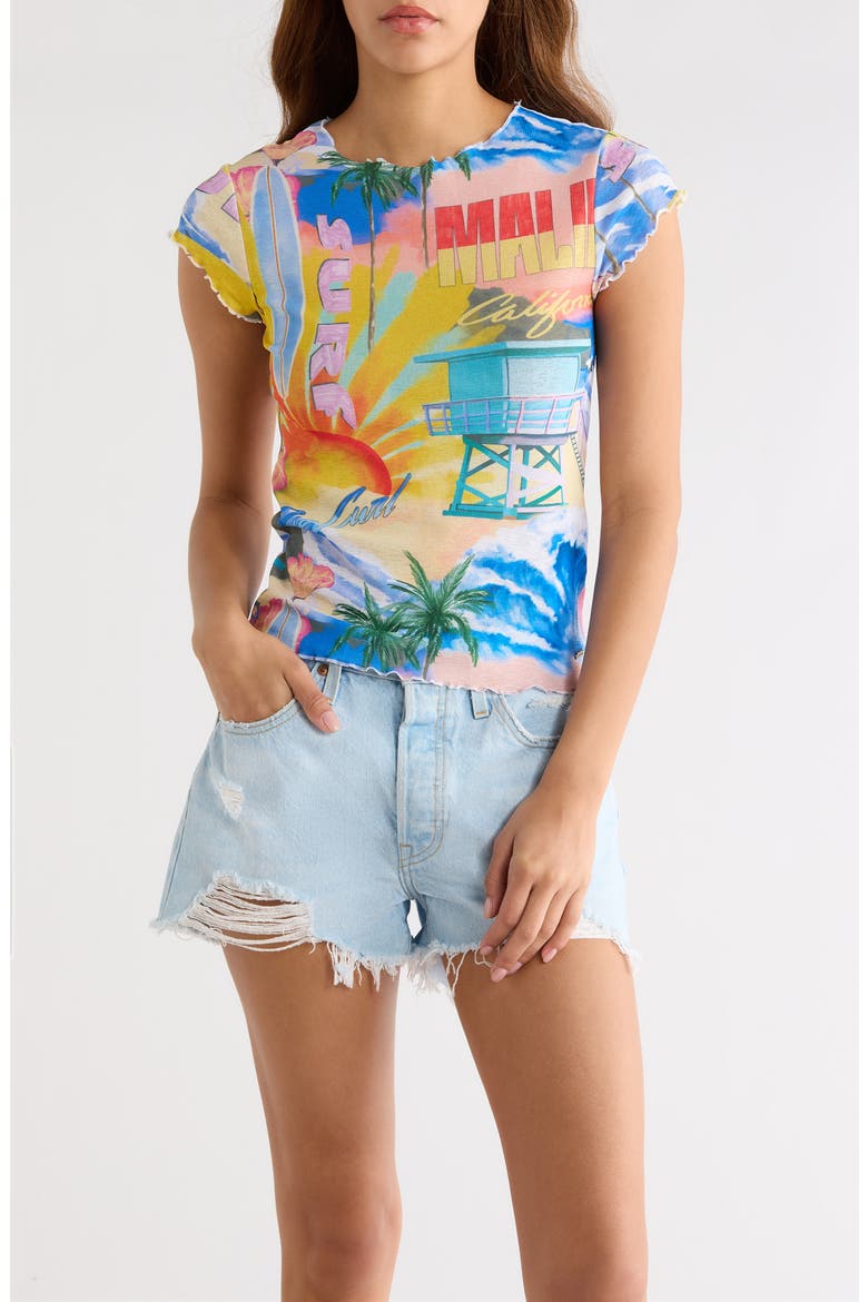Hotel Malibu Semisheer T-Shirt, Main, color, BLUE MULTI
