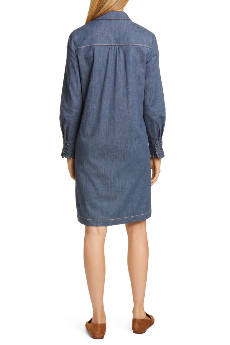 Fiona Long Sleeve Chambray Shirtdress, Alternate, color, RETRO BLUE