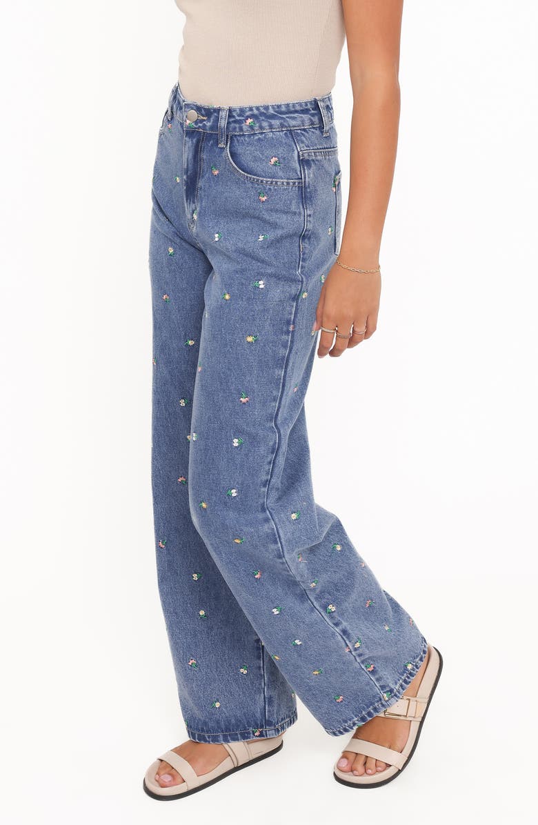 Petal & Pup Kendall Floral Embroidered Straight Leg Jeans, Alternate, color, Embroidery Medium Wash