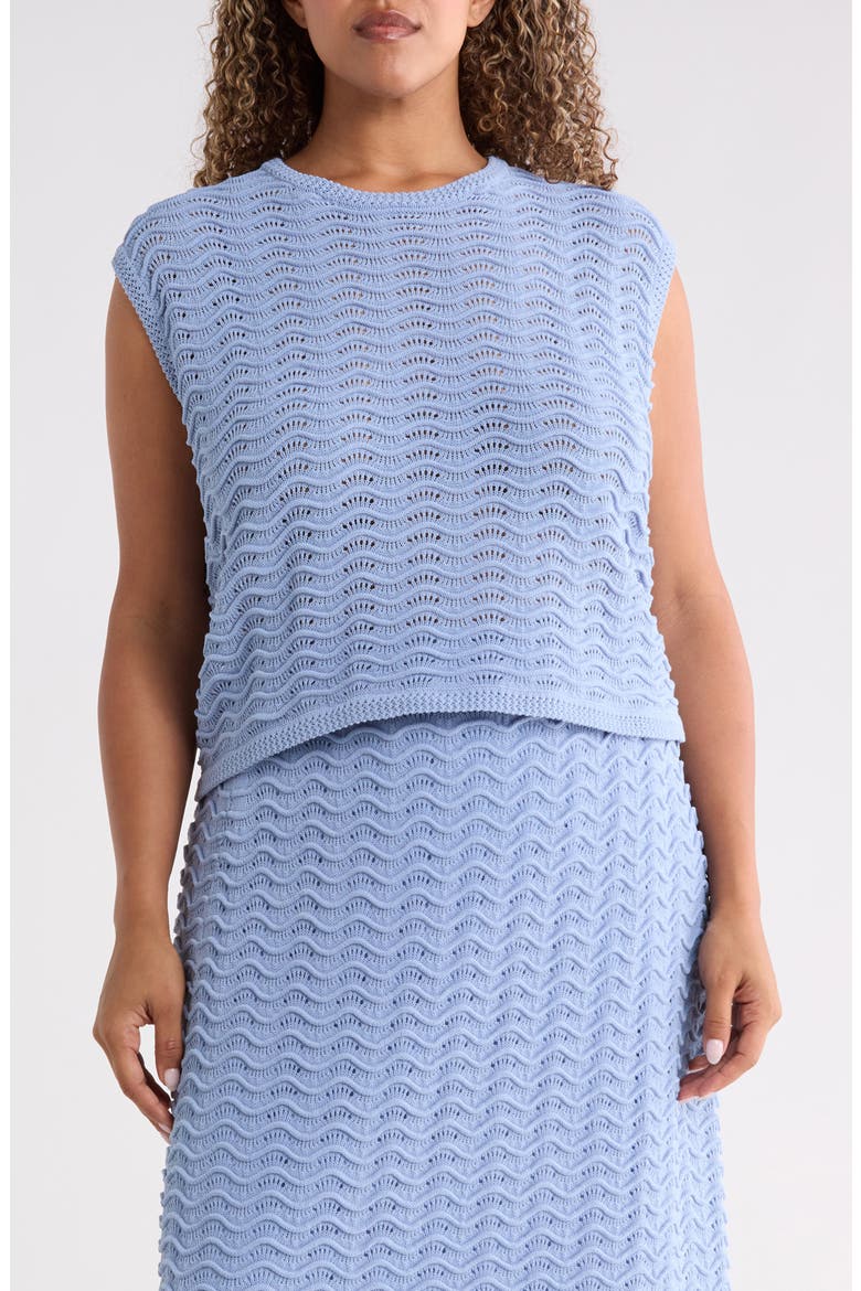 Wave Pointelle Knit Sweater, Main, color, BLUE HERON