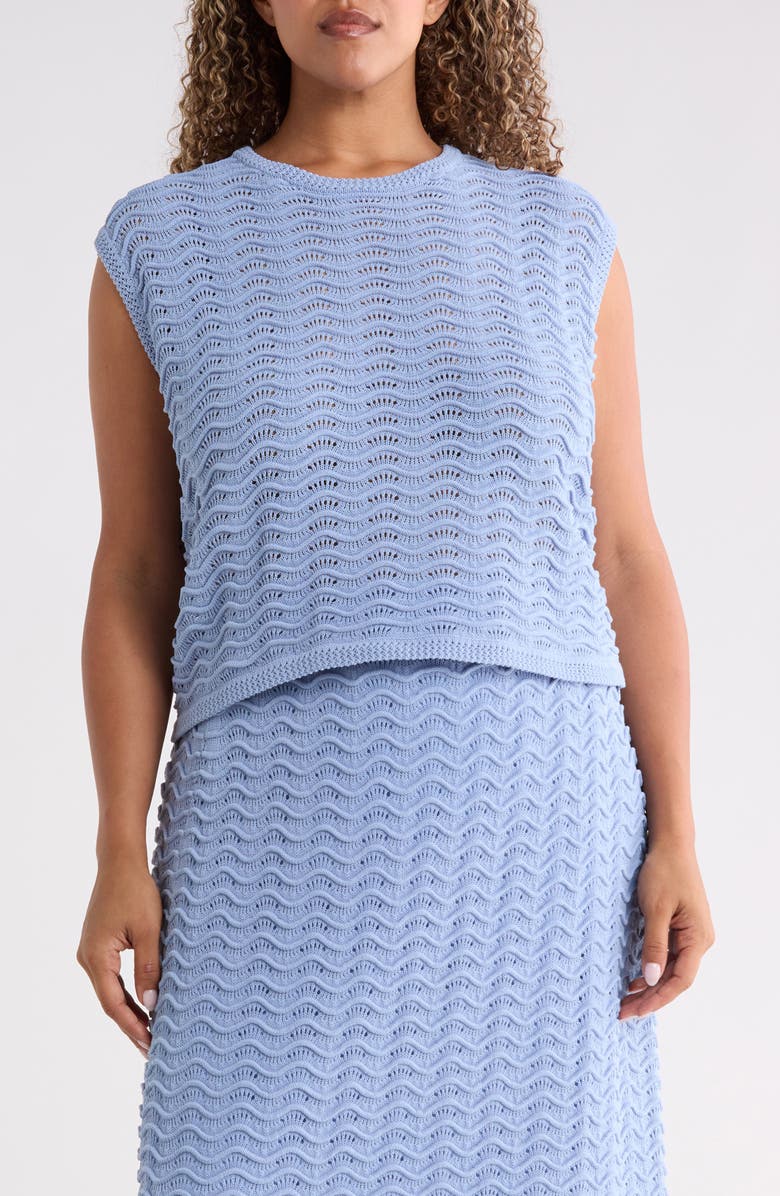 Bernardo Wave Pointelle Knit Sweater, Main, color, Blue Heron
