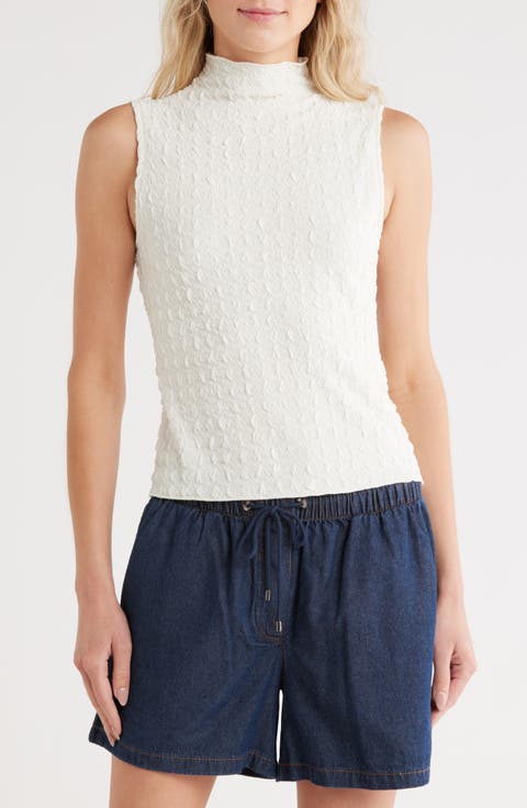 Textured Mock Neck Sleeveless Top
