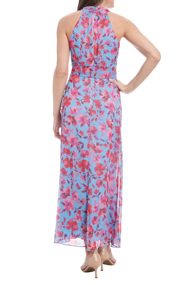 Floral Sleeveless Tie Waist Maxi Dress, Alternate, color, CORNFLOWER/ BRIGHT PINK