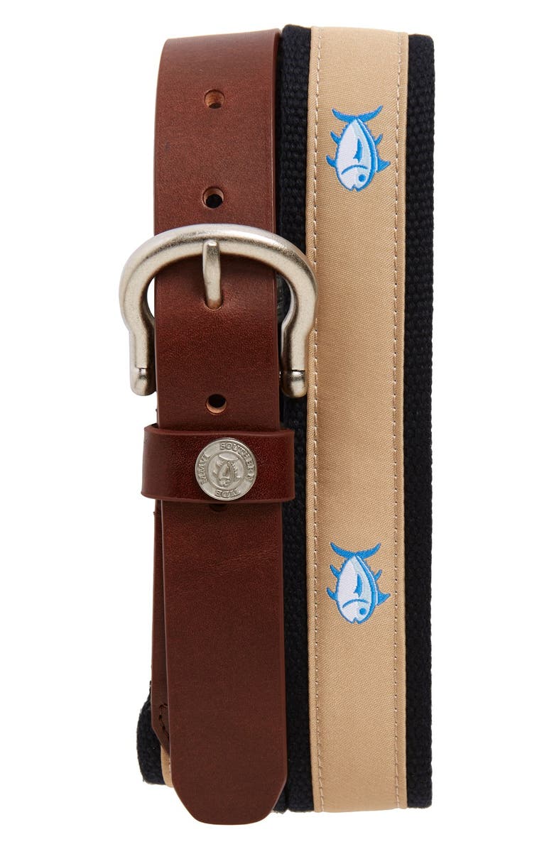 Southern Tide 'Skipjack' Leather & Canvas Belt, Main, color,