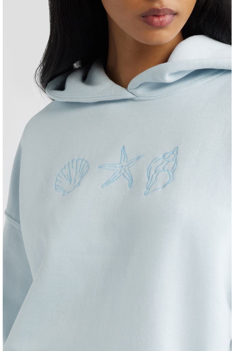 Embroidered Seashell Cotton Blend Hoodie, Alternate, color, LIGHT BLUE