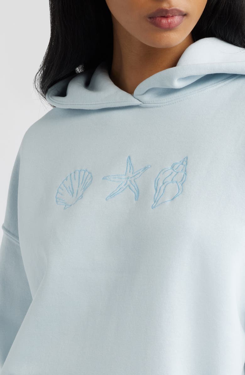 PacSun Embroidered Seashell Cotton Blend Hoodie, Alternate, color, Light Blue