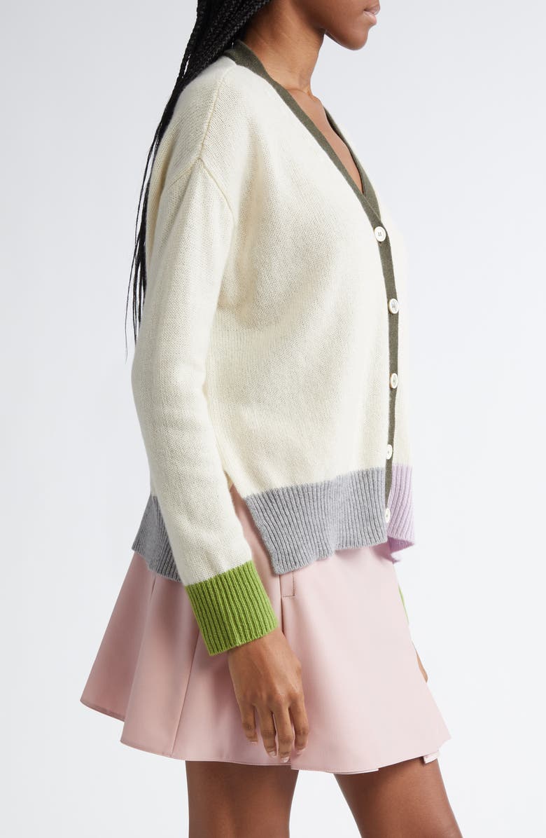 Marni Asymmetric Colorblock Cashmere V-Neck Cardigan, Alternate, color, 