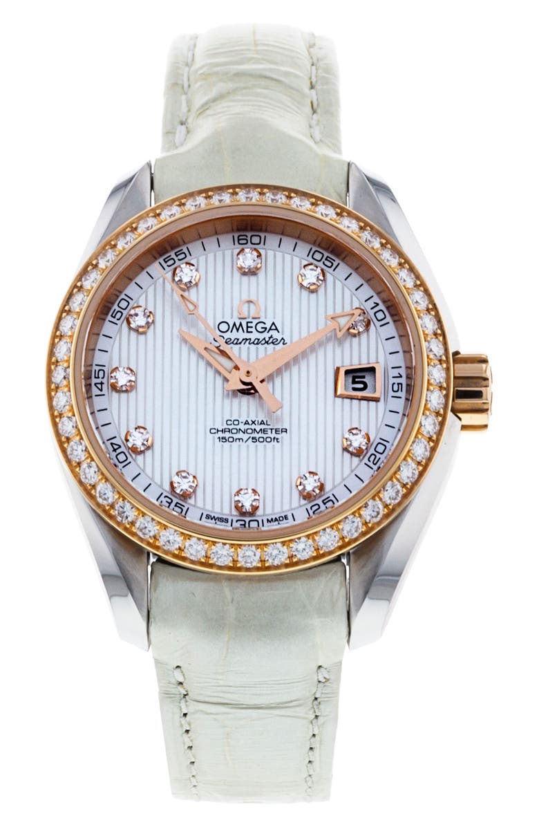 Watchfinder & Co. Omega Preowned Aqua Terra 150M Leather Strap Watch, 30mm, Main, color, 