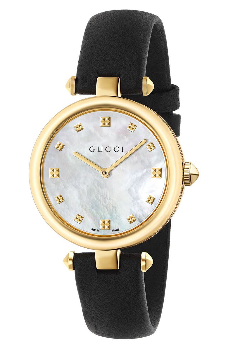 Gucci Diamantissima Leather Strap Watch, 32mm, Main, color, 