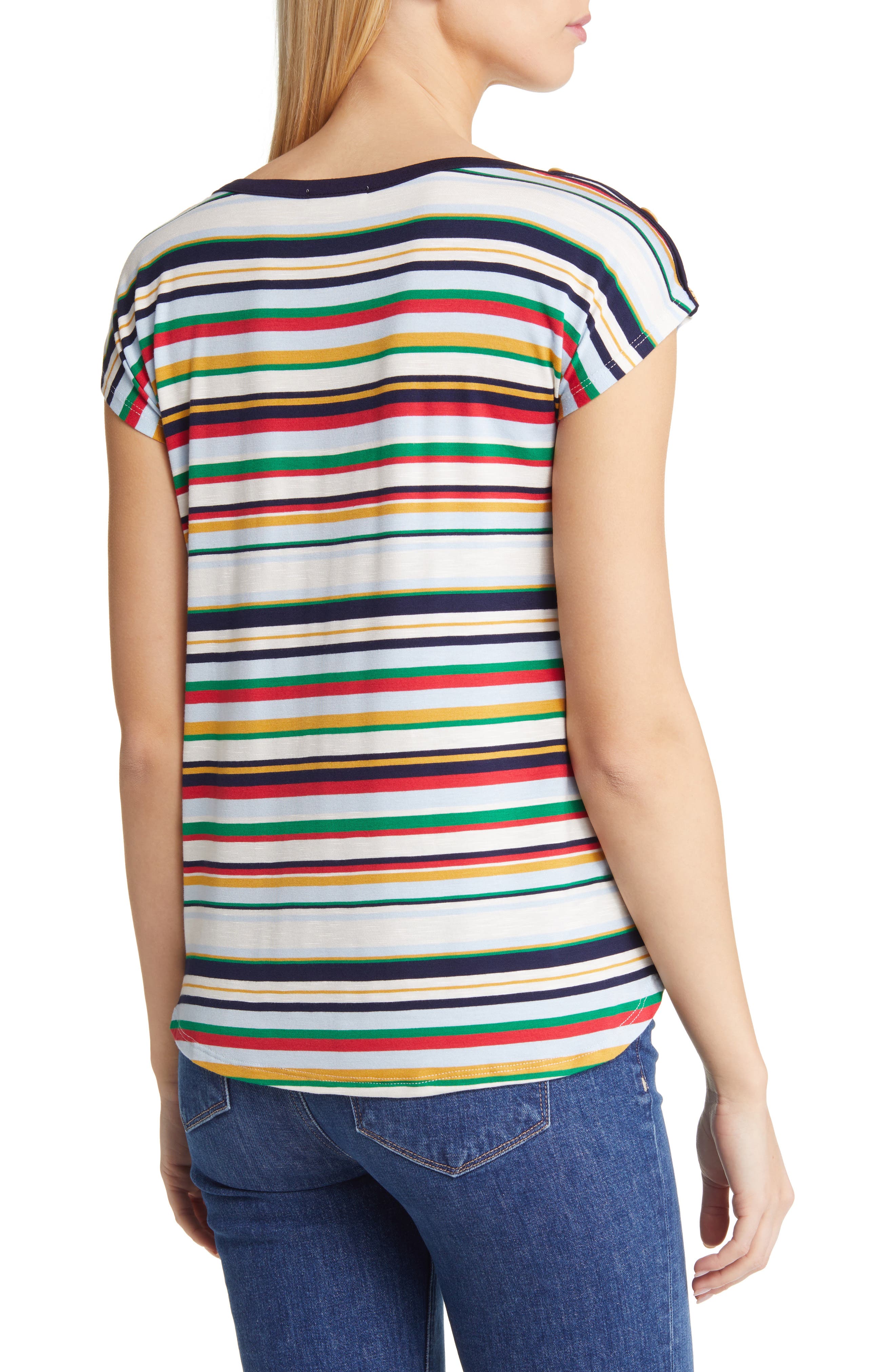 Stripe Button Shoulder T-Shirt - image 2