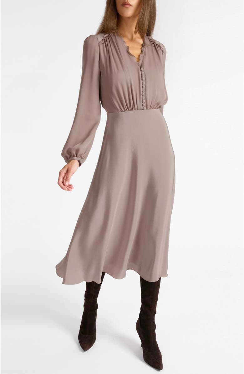 Santorelli Amal Silk Long Sleeve Fit and Flare Midi Dress, Main, color, Dusty Mauve