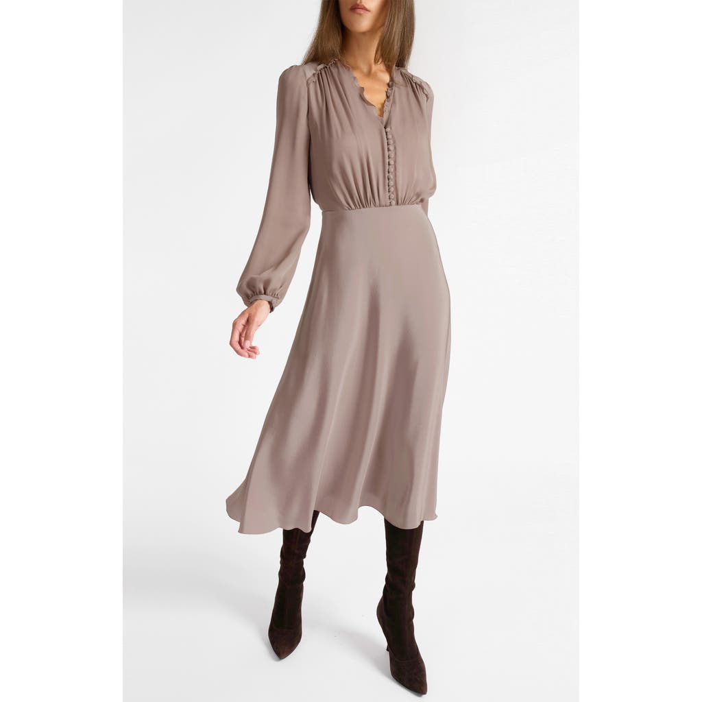 Santorelli Amal Silk Long Sleeve Fit And Flare Midi Dress In Pink