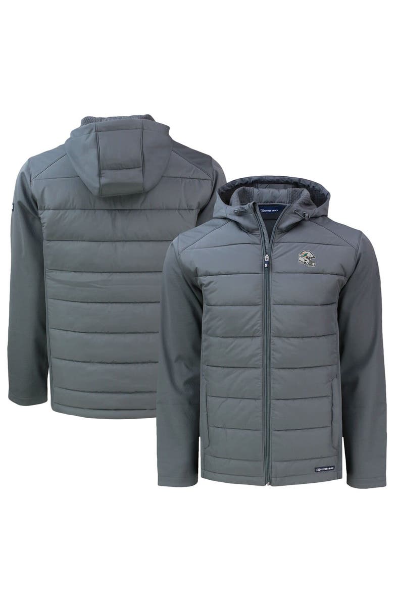 Cutter & Buck Men's Cutter & Buck  Gray Miami Dolphins Helmet Big & Tall Evoke Hybrid Eco Softshell Recycled Full-Zip Jacket, Main, color, 
