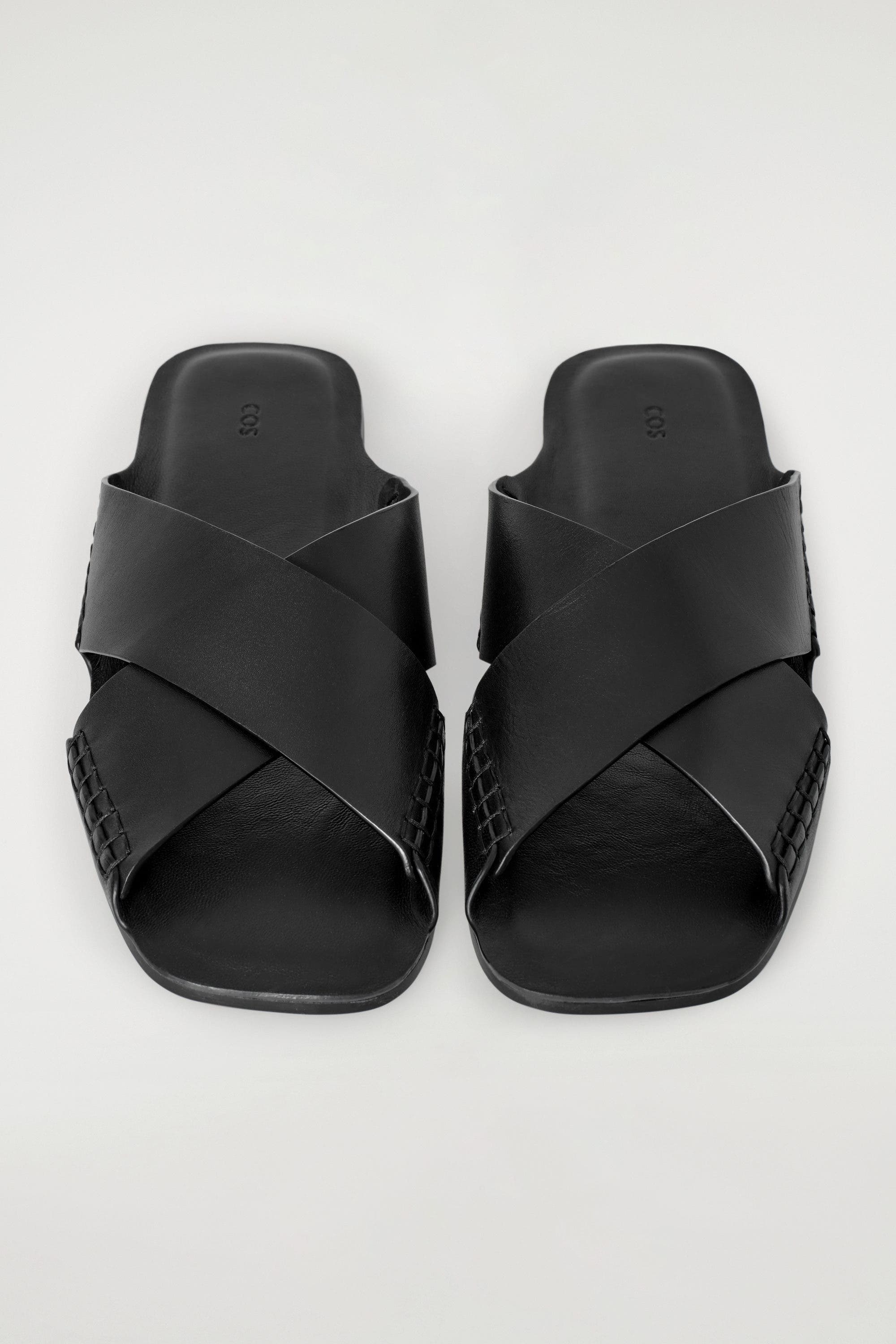 COS Crossover Leather Sandals, Alternate, color, Black