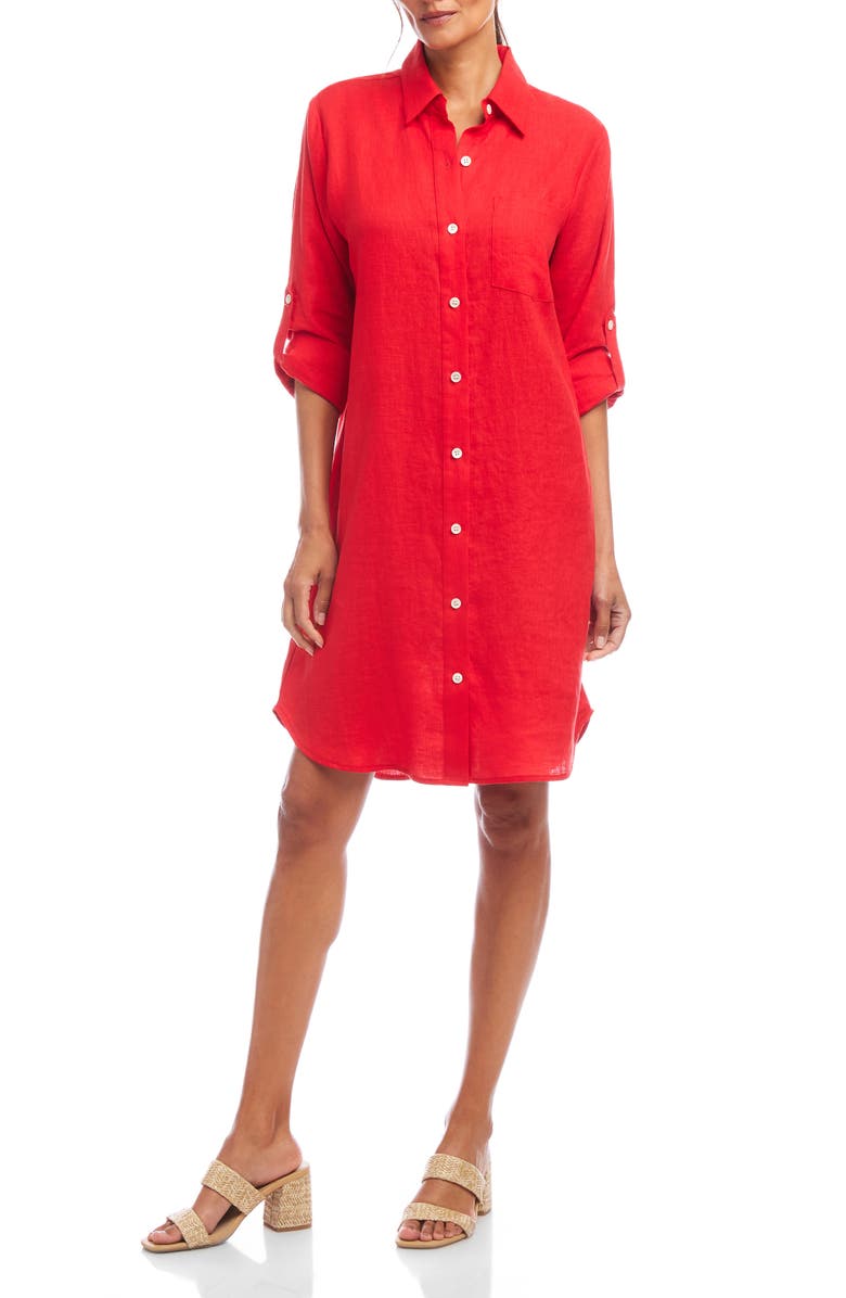 Karen Kane Long Sleeve Linen Shirtdress, Main, color, Che