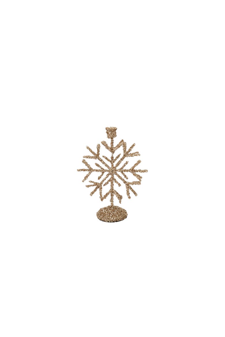 Glitter Iron Snowflake Taper Holder, Main, color, Champagne Finish