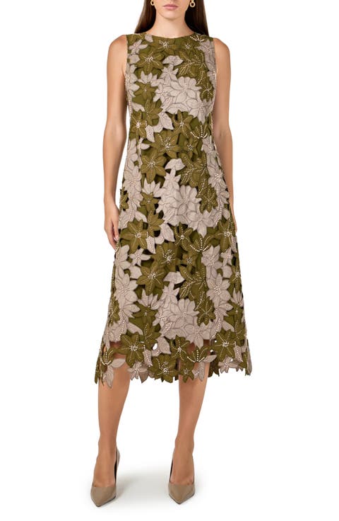 Floral Appliqué Sleeveless Midi Dress