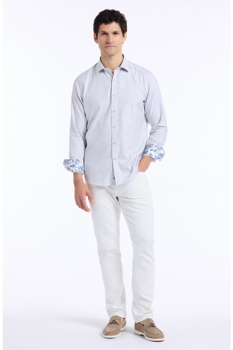 Edison Print Woven Button-Up Shirt, Alternate, color, SAND