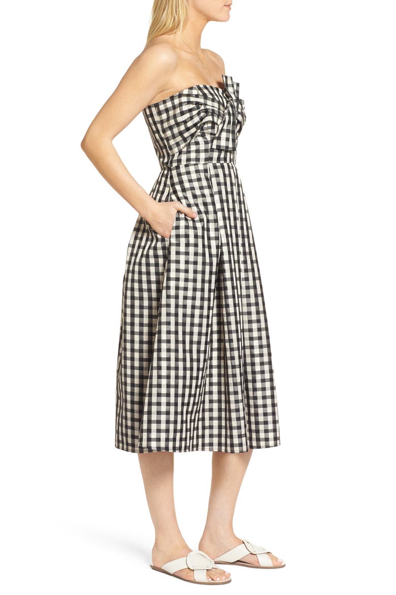 Bow Front Strapless Midi Dress, Alternate, color, BLACK GINGHAM