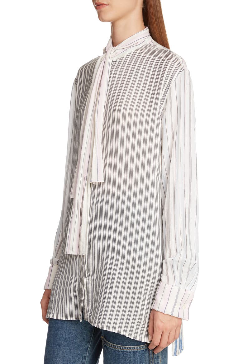 Pajama Stripe Tie Neck Blouse, Alternate, color, IVORY