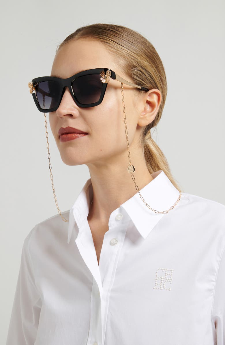 Carolina Herrera 54mm Gradient Cat Eye Sunglasses, Alternate, color, Black/ Dark Grey Sf