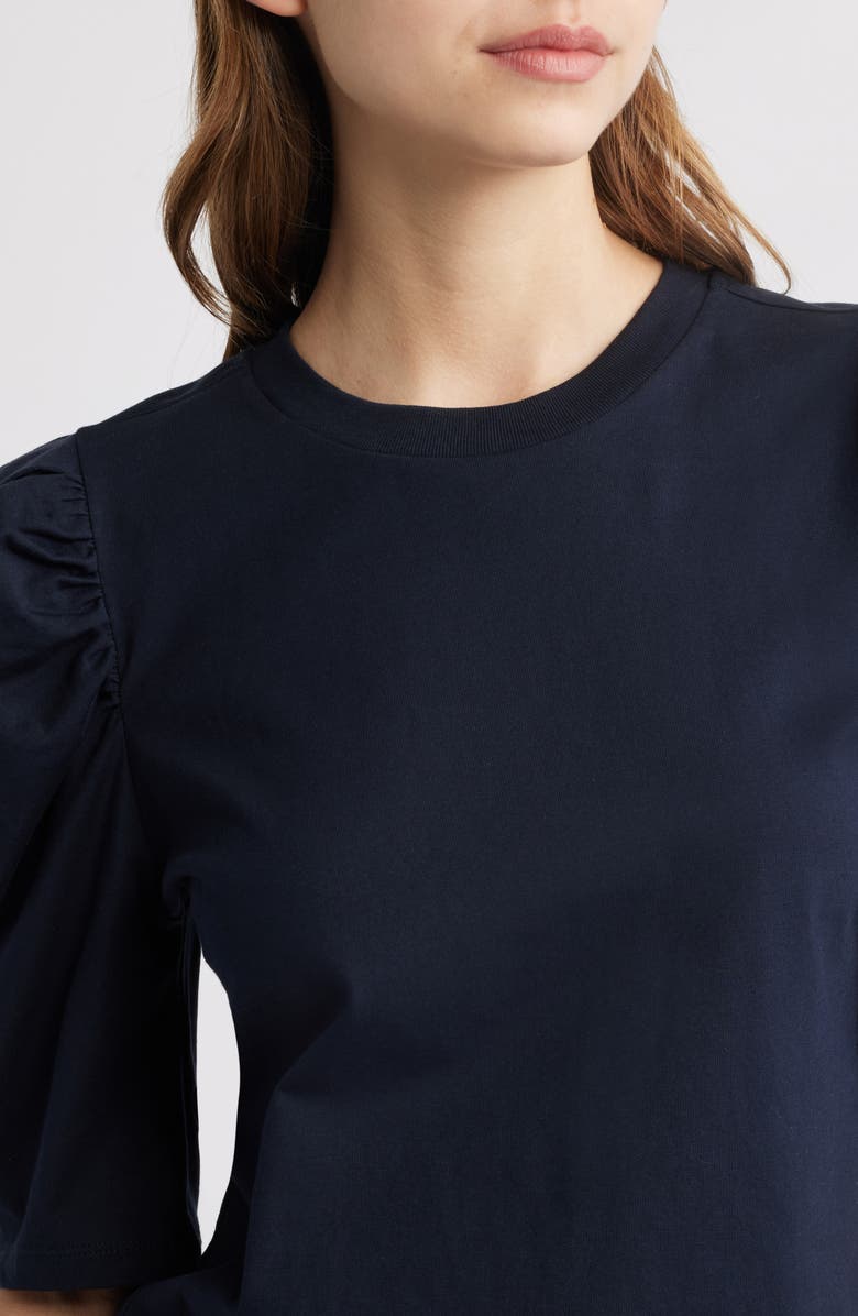 FRAME The Drape Puff Sleeve Organic Cotton Top, Alternate, color, Navy