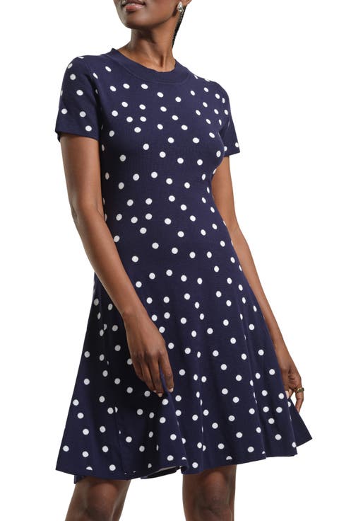Polka Dot Fit & Flare Sweater Dress