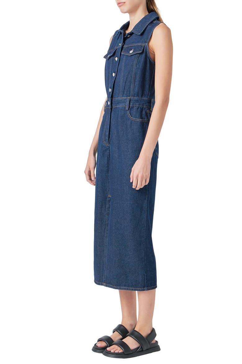 Sleeveless Midi Denim Dress, Alternate, color, NAVY