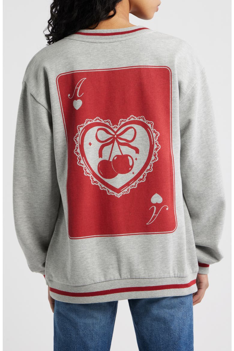 Heart Card Bow Ace V-Neck Sweatshirt, Alternate, color, HEATHER GRAY