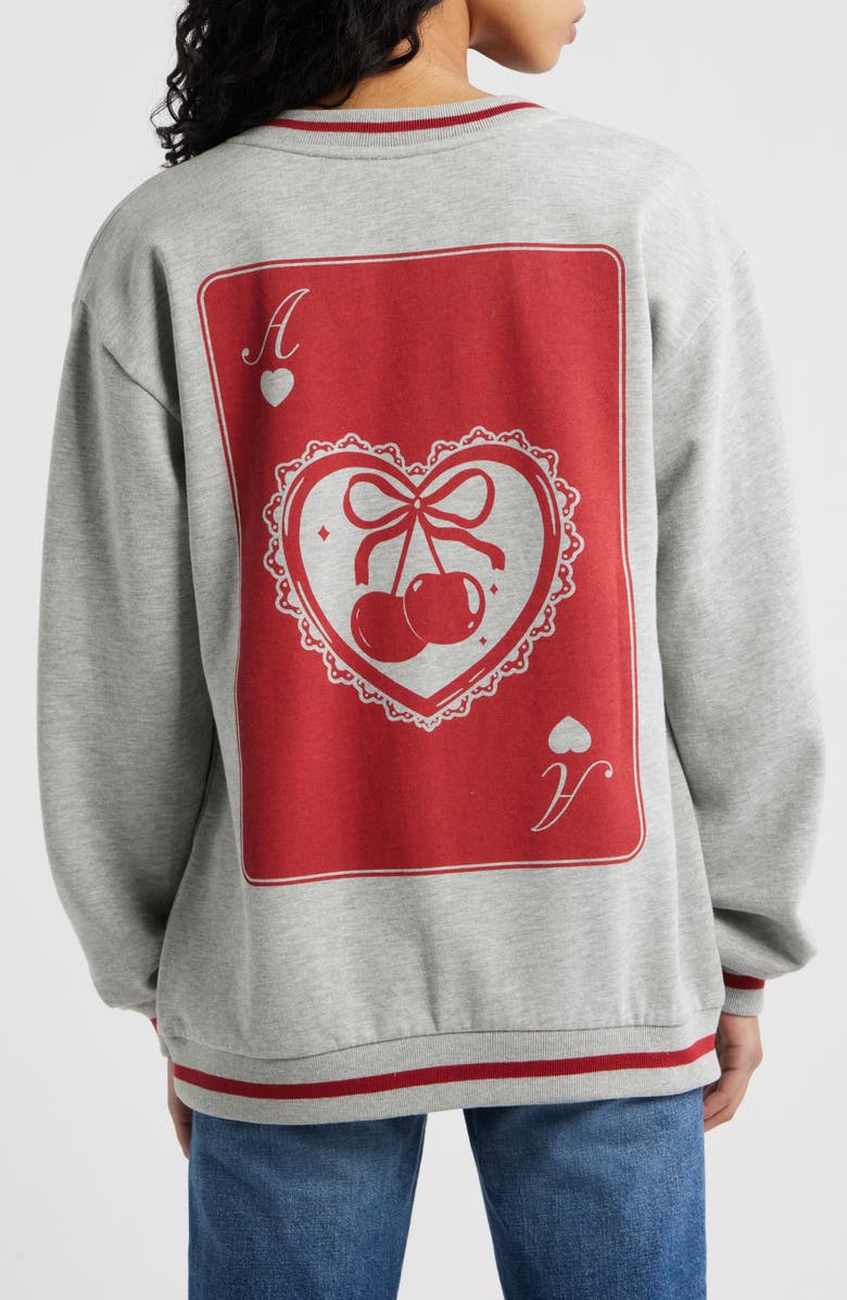 GOLDEN HOUR Heart Card Bow Ace V-Neck Sweatshirt, Alternate, color, Heather Gray