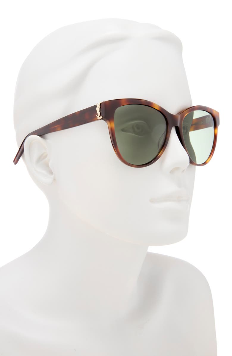 Saint Laurent 55mm Round Sunglasses, Alternate, color, Havana Havana Green