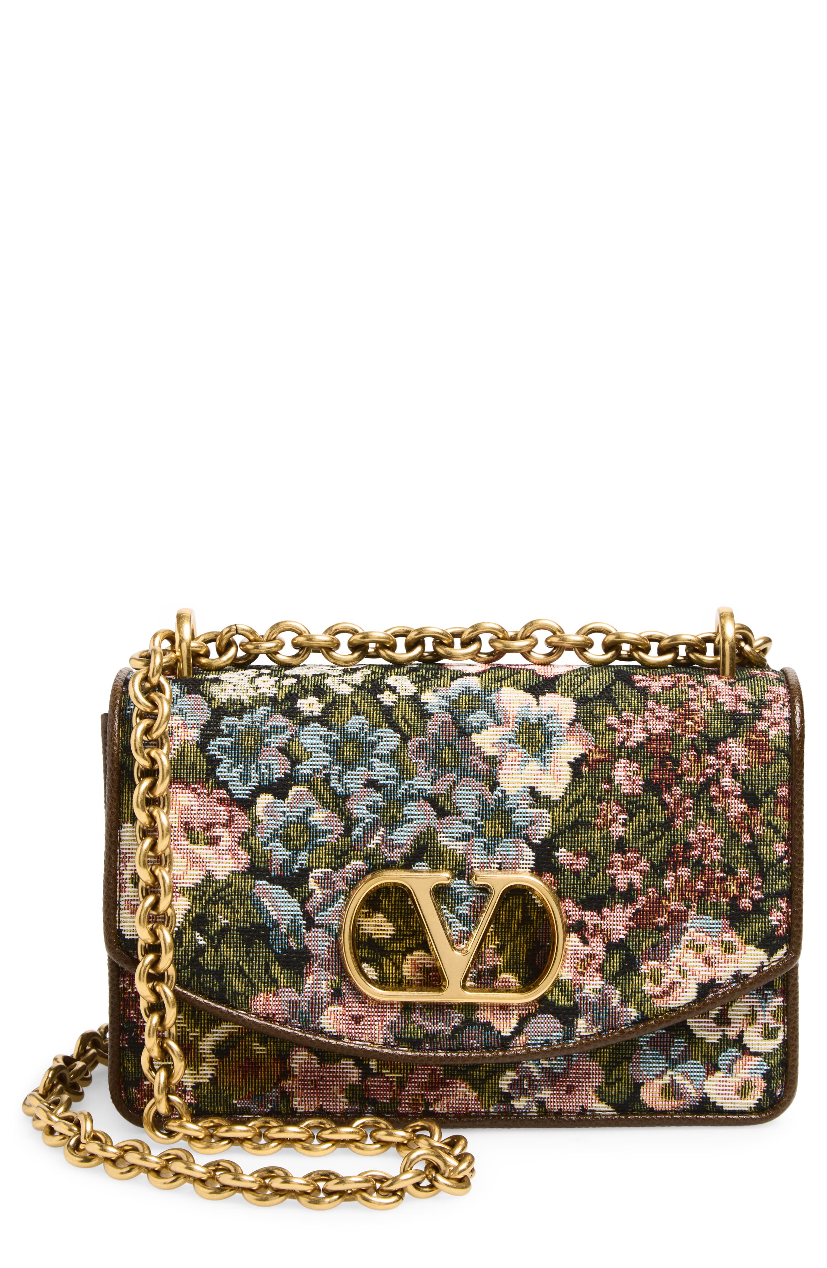 Valentino Garavani Small DeVain Floral Jacquard Shoulder Bag, Main, color, Multi Pink