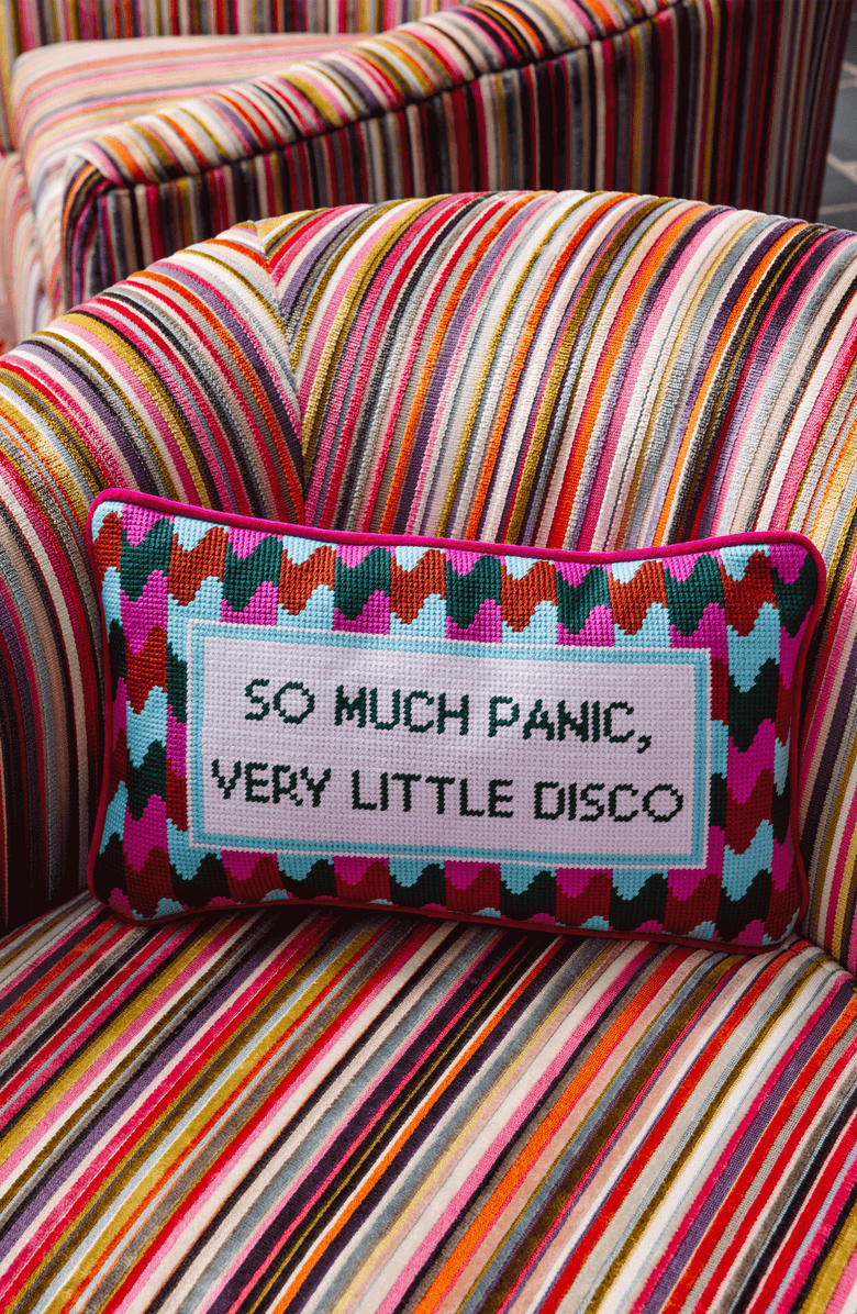 Furbish Panic at the Disco Needlepoint Pillow, Alternate, color, Dark Pink