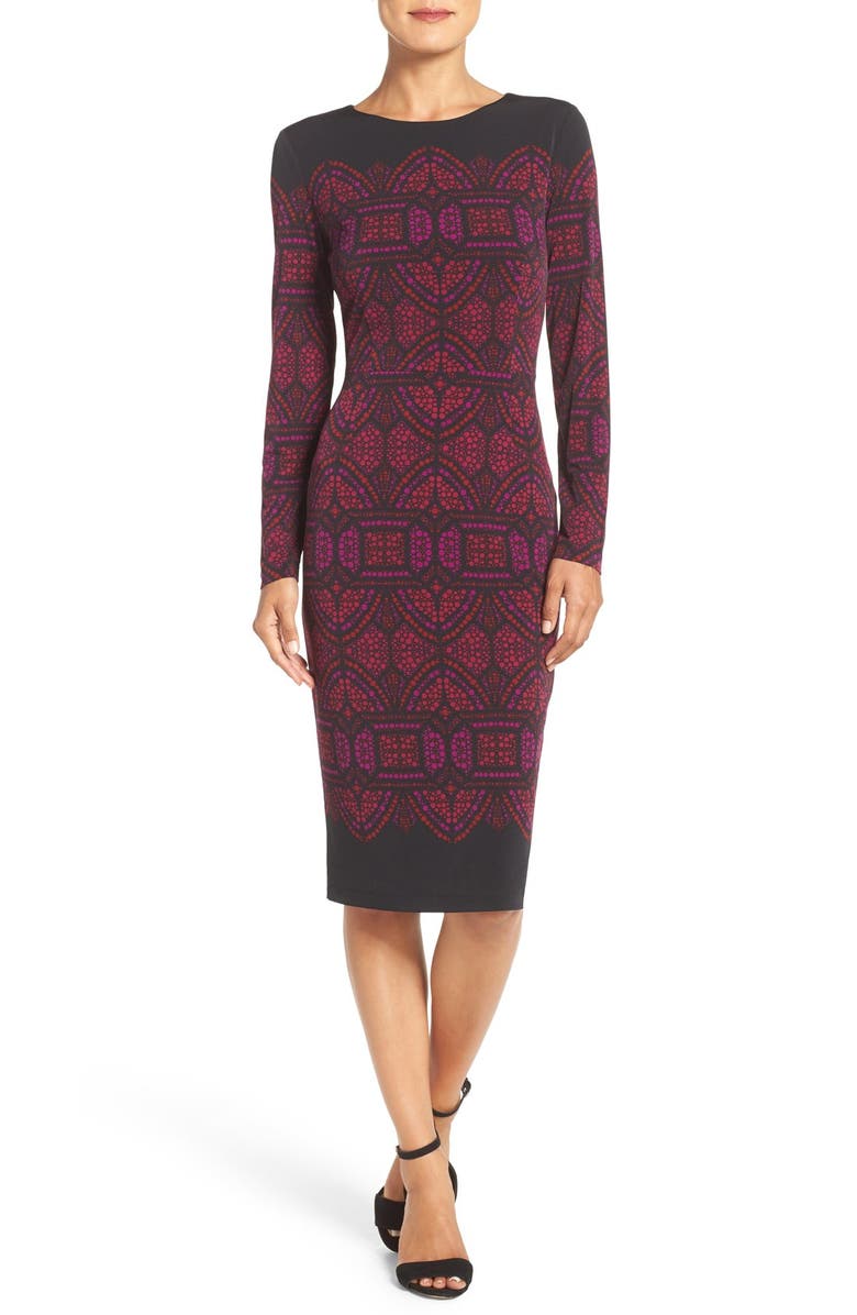 Maggy London Print Jersey Sheath Dress, Main, color,