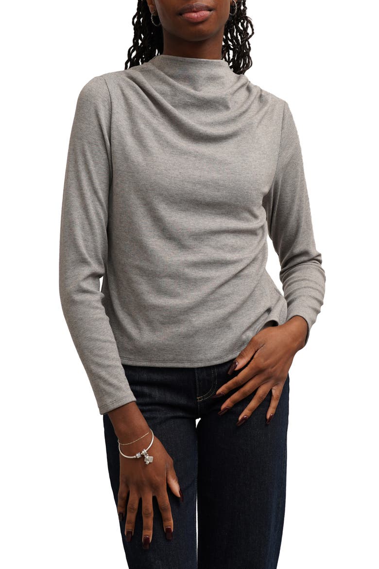Funnel Neck Long Sleeve Top, Main, color, GREY