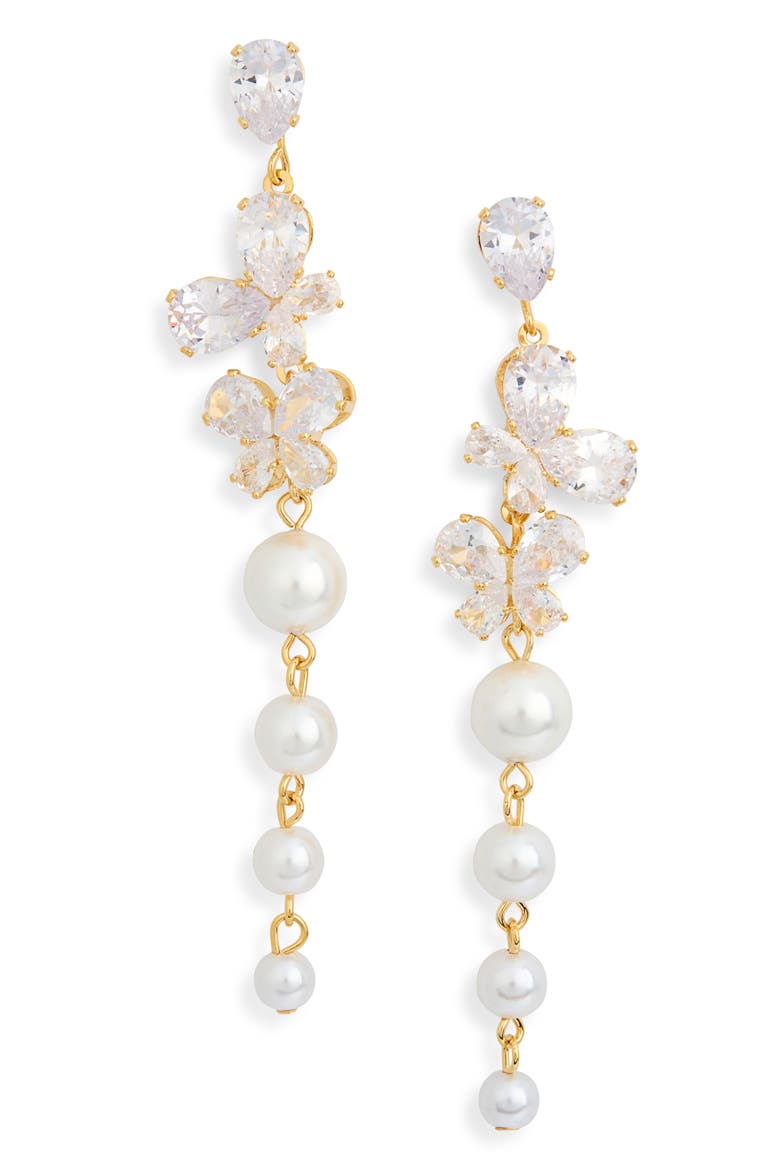 Josephine CZ Butterfly Linear Drop Earrings, Main, color, GOLD