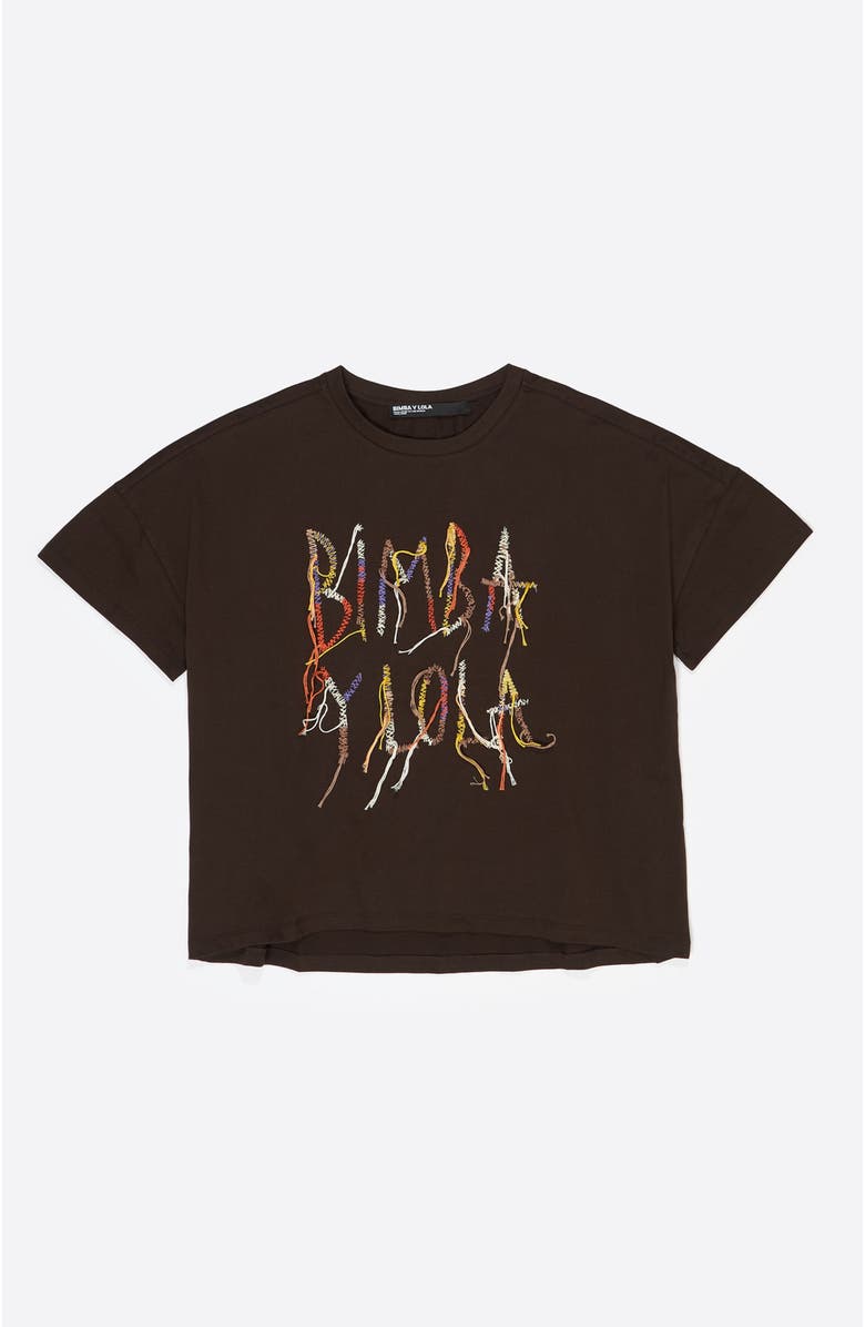Bimba y Lola Fringed Logo T-Shirt, Alternate, color, Dark Burgundy