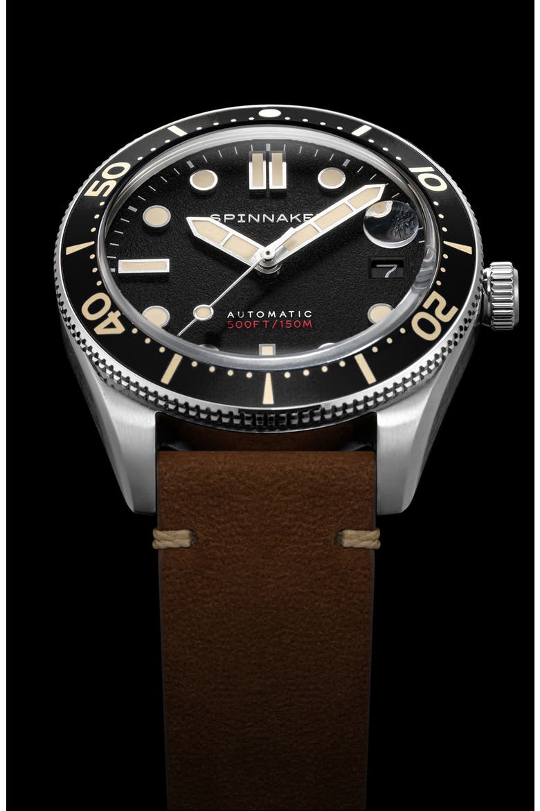 Croft Midsize Automatic Leather Strap Watch, 40mm, Alternate, color, BLACK