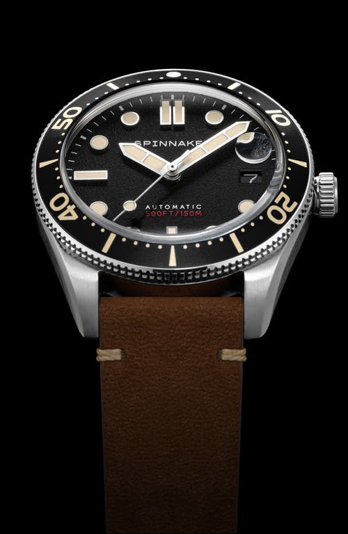 Spinnaker Croft Midsize Automatic Leather Strap Watch, 40mm In Black
